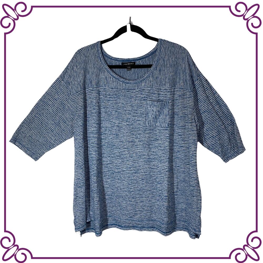 Lane Bryant 3/4 Sleeve Round Neck Blue & White Striped Tunic Tee Top Size 18/20